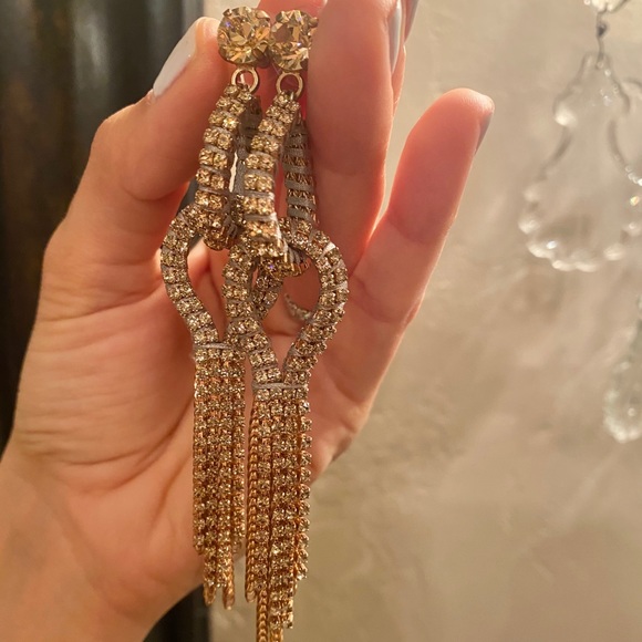 Accessories - Champagne color fringe rhinestone earrings
